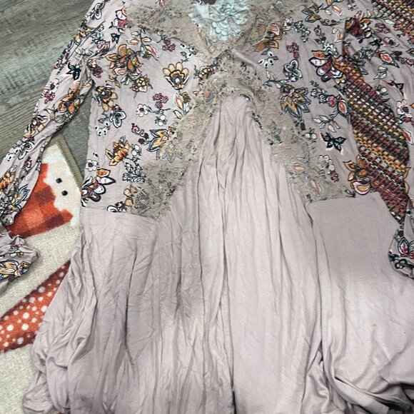 Gypsies & Moondust Pink Retro Floral Lace Peek A Boo Flowy Mini Dress L - Picture 8 of 15